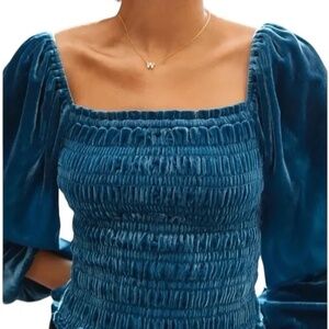 Anthropology Velvet Puff Sleeve Aqua Top
